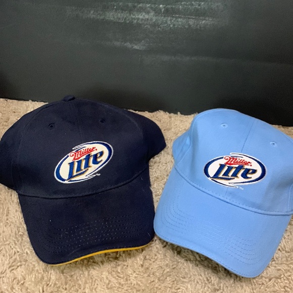 2 Blue Miller Lite Adjustable Caps - Picture 1 of 4
